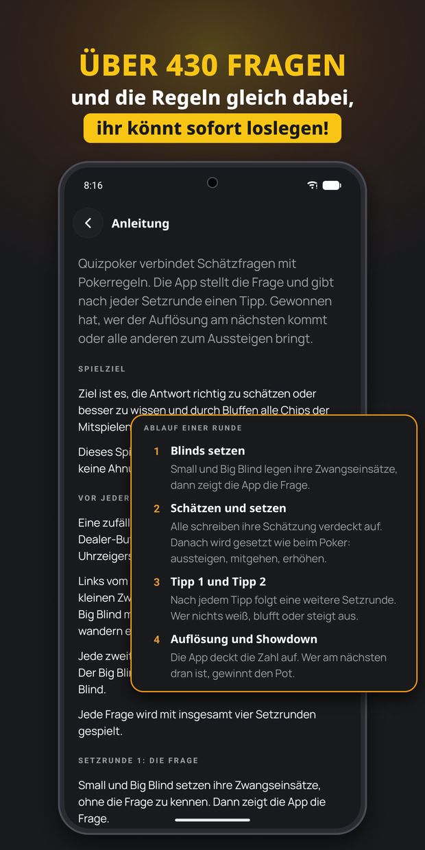 Quizpoker Android App: Anleitung mit dem Ablauf einer Runde