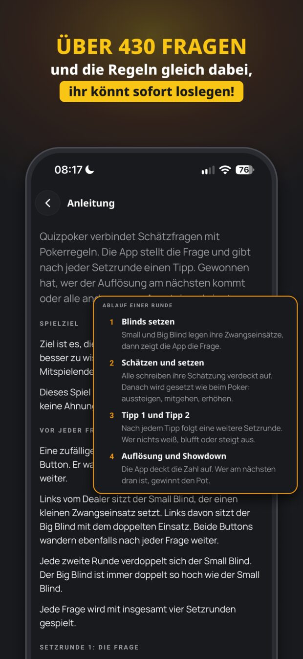 Quizpoker App: Anleitung mit allen Regeln und dem Ablauf einer Runde